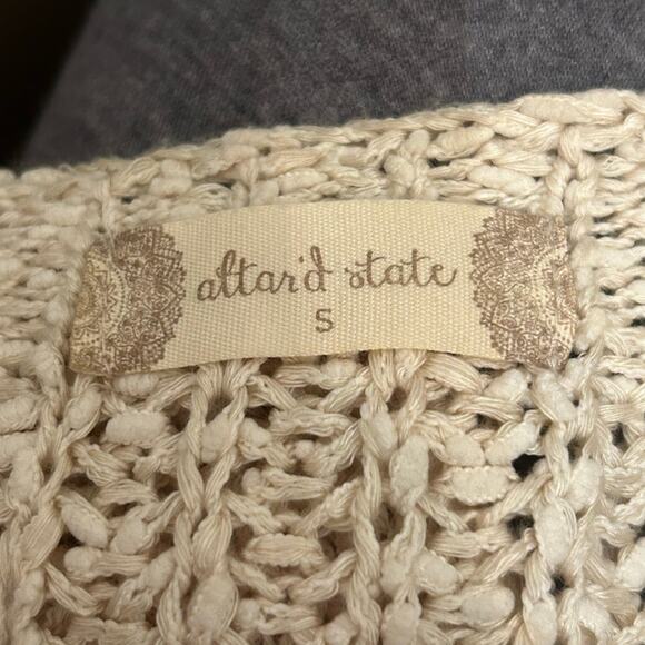 Altar’d State Cream Beige Knit Fringe Tassel Hem Long Sleeve Sweater Size Small - Picture 5 of 6